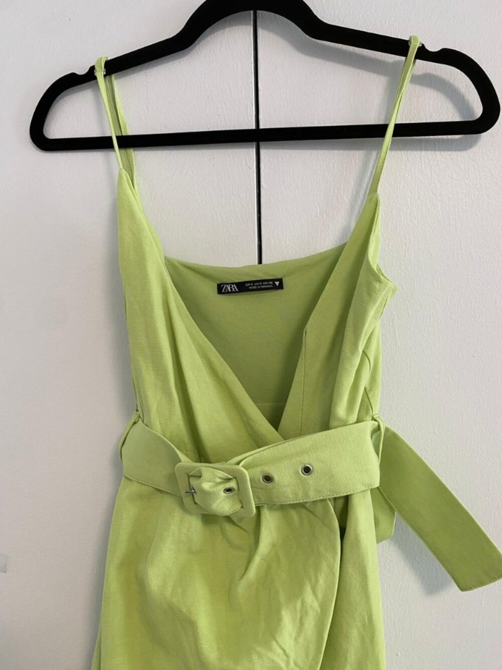 ZARA - Lime Green Belted Wrap Dress (Spaghetti Strap)